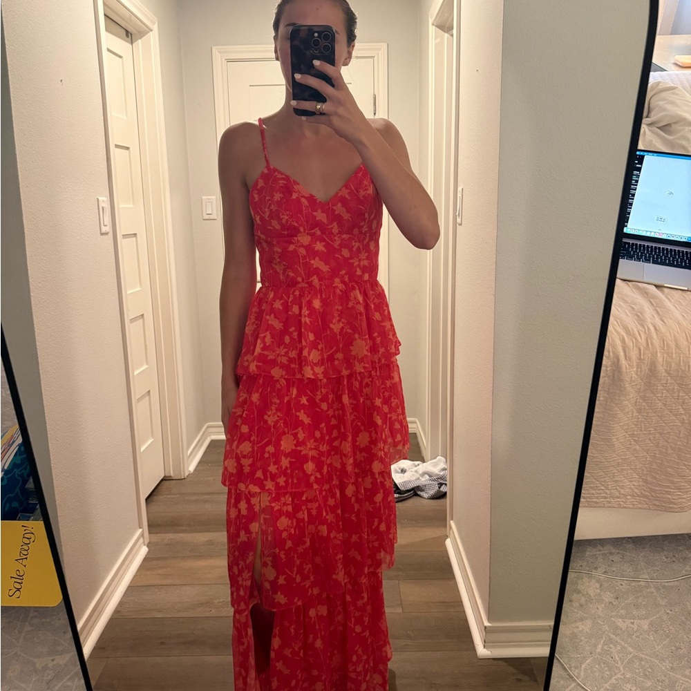 Amanda Uprichard Red Floral Tiered Maxi